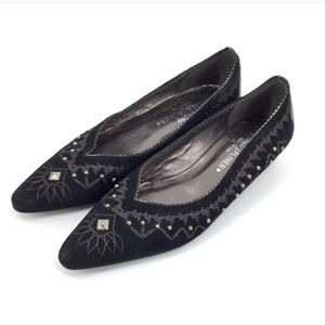 DONALD J PLINER Black Suede Pointy Studded 7.5 Flats